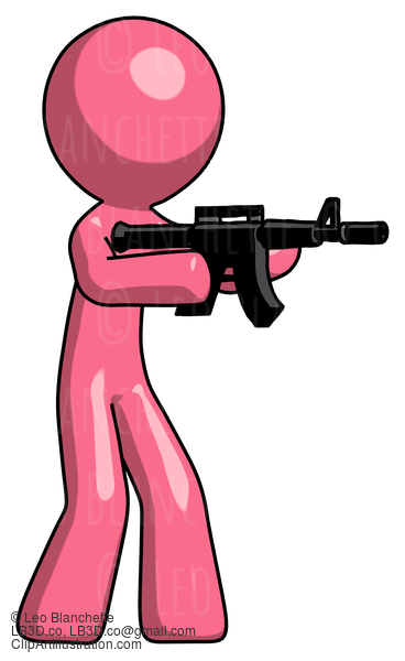 Pink Design Mascot Man Shooting Automatic Assault Weapon #9698