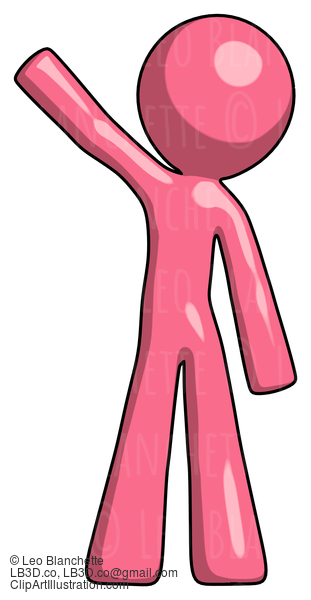 Pink Design Mascot Man Waving Emphatically With Right Arm #9700