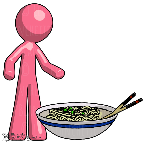 Pink Design Mascot Man And Noodle Bowl, Giant Soup Restaraunt Concept #9703