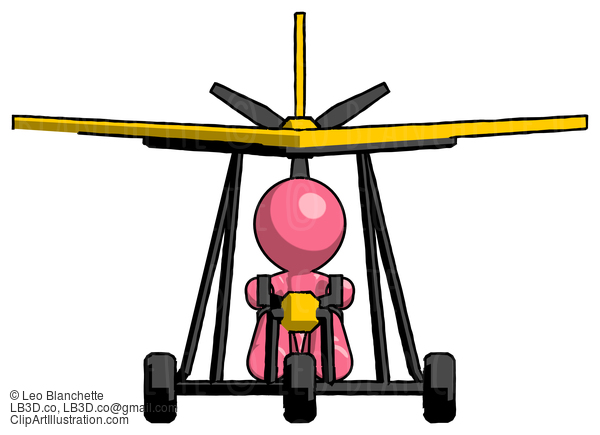 Pink Design Mascot Man In Ultralight Aircraft Front View #9708