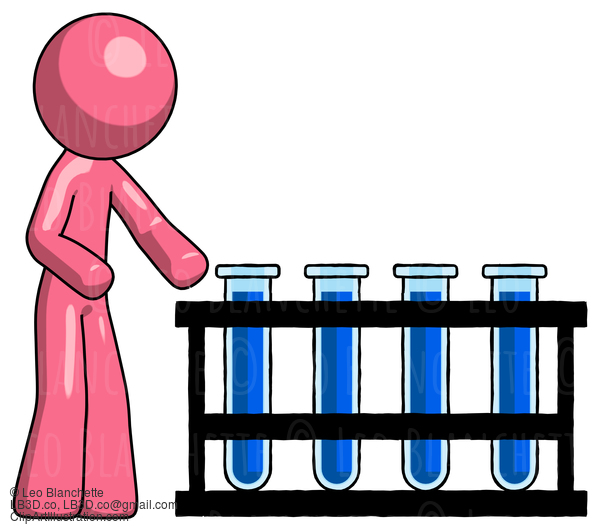 Pink Design Mascot Man Using Test Tubes Or Vials On Rack #9709