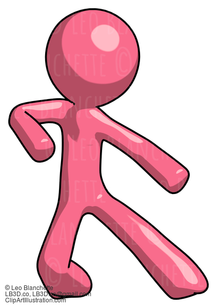 Pink Design Mascot Man Karate Defense Pose Right #9716