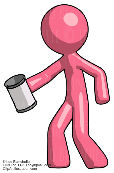 Pink Design Mascot Man Begger Holding Can Begging Or Asking For Charity Facing Left #9717