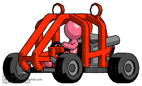 Pink Design Mascot Man Riding Sports Buggy Side Angle View #9719