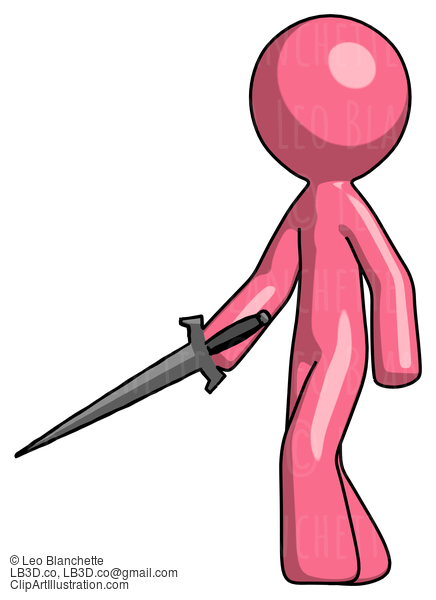 Pink Design Mascot Man With Sword Walking Confidently #9720