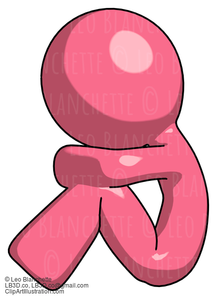 Pink Design Mascot Man Sitting With Head Down Facing Sideways Left #9721