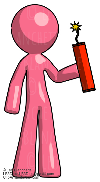 Pink Design Mascot Man Holding Dynamite With Fuse Lit #9722