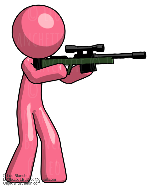 Pink Design Mascot Man Shooting Sniper Rifle #9728