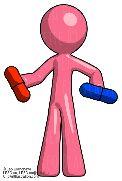 Pink Design Mascot Man Red Pill Or Blue Pill Concept #9730