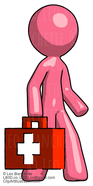 Pink Design Mascot Man Walking With Medical Aid Briefcase To Right #9731