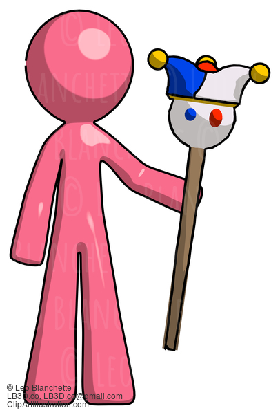 Pink Design Mascot Man Holding Jester Staff #9735