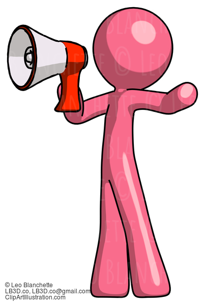 Pink Design Mascot Man Shouting Into Megaphone Bullhorn Facing Left #9742