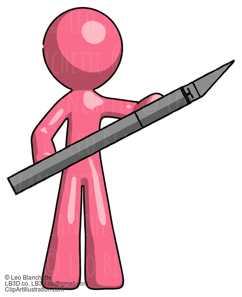 Pink Design Mascot Man Holding Large Scalpel #9746