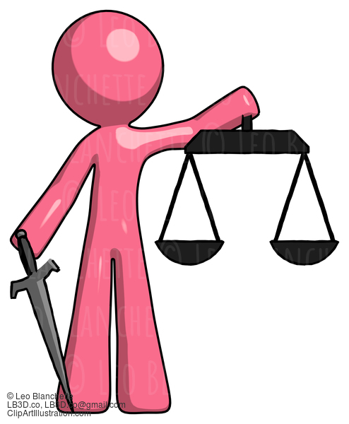 Pink Design Mascot Man Justice Concept With Scales And Sword, Justicia Derived #9747