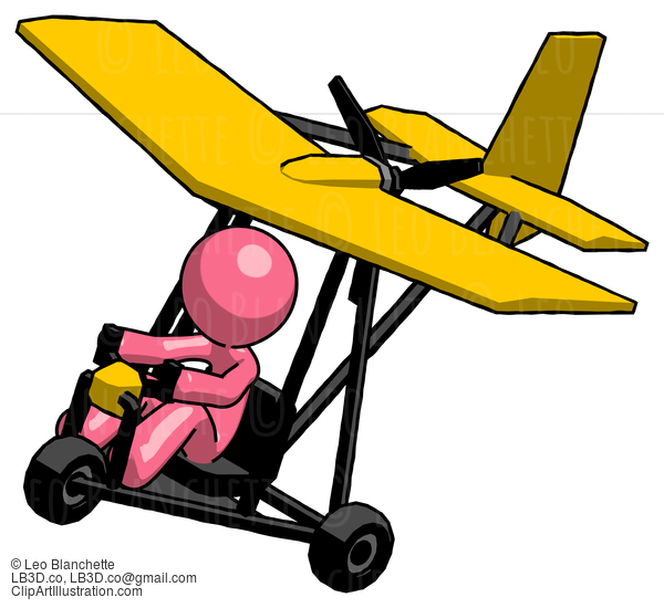 Pink Design Mascot Man In Ultralight Aircraft Top Side View #9748