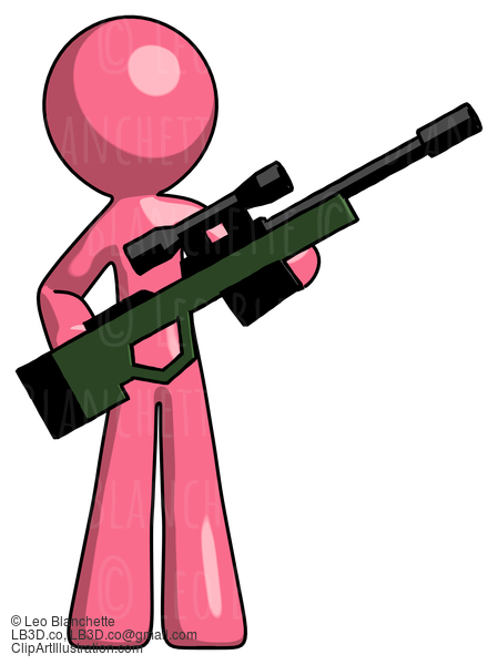 Pink Design Mascot Man Holding Sniper Rifle Gun #9752