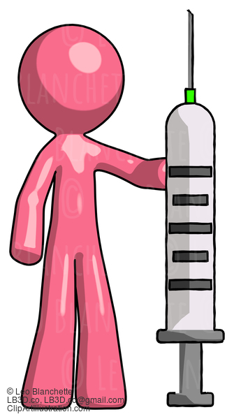 Pink Design Mascot Man Holding Large Syringe #9757