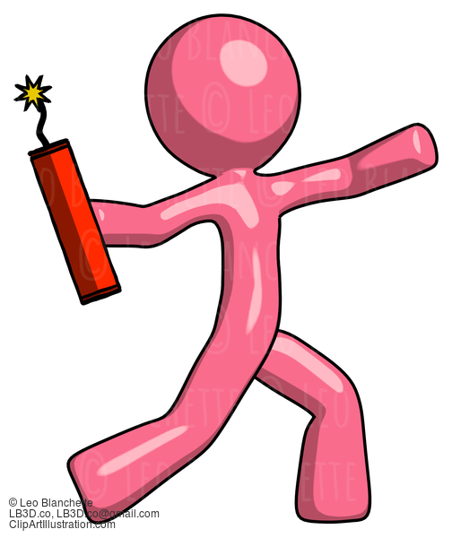 Pink Design Mascot Man Throwing Dynamite #9760