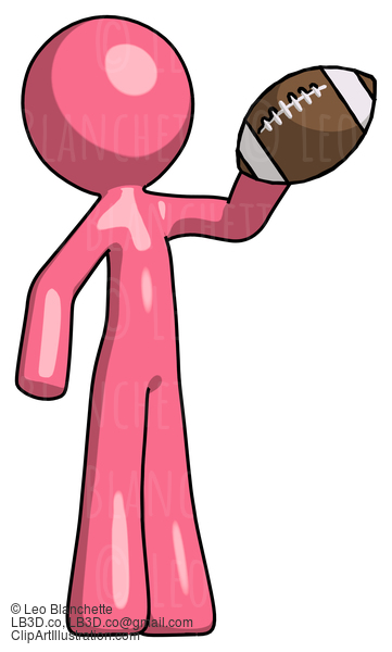 Pink Design Mascot Man Holding Football Up #9764