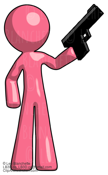 Pink Design Mascot Man Holding Handgun #9766