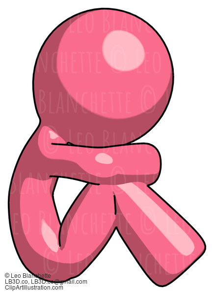 Pink Design Mascot Man Sitting With Head Down Facing Sideways Right #9769