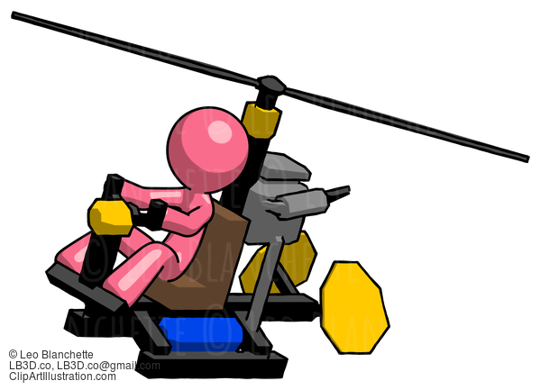 Pink Design Mascot Man Flying In Gyrocopter Front Side Angle Top View #9770