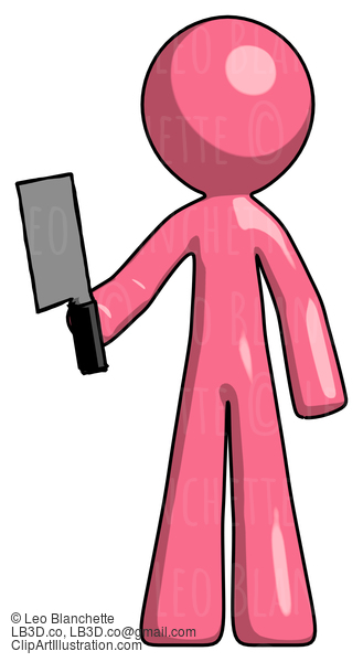 Pink Design Mascot Man Holding Meat Cleaver #9775