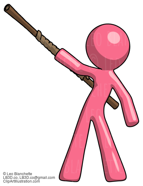 Pink Design Mascot Man Bo Staff Pointing Up Pose #9777