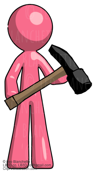 Pink Design Mascot Man Holding Hammer Ready To Work #9778