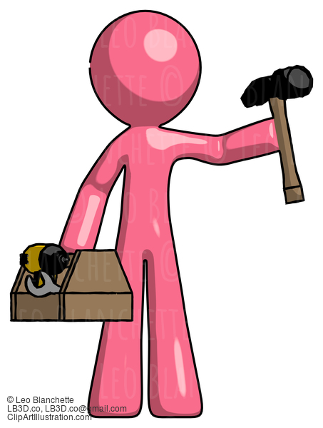 Pink Design Mascot Man Holding Tools And Toolchest Ready To Work #9780