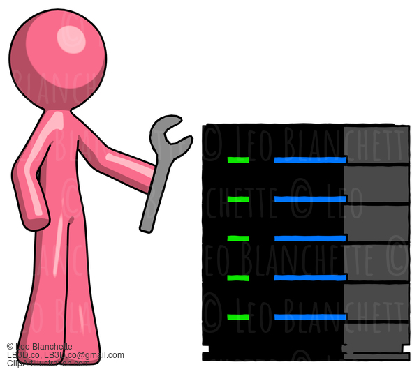 Pink Design Mascot Man Server Administrator Doing Repairs #9782