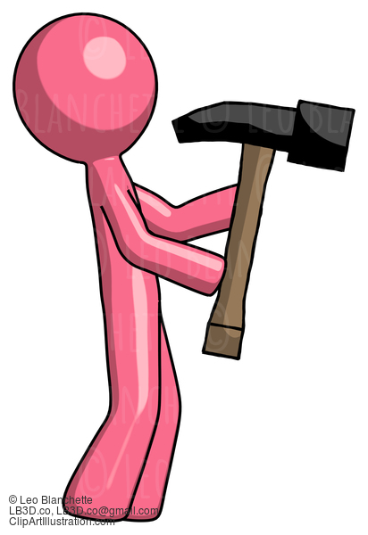 Pink Design Mascot Man Hammering Something On The Right #9783