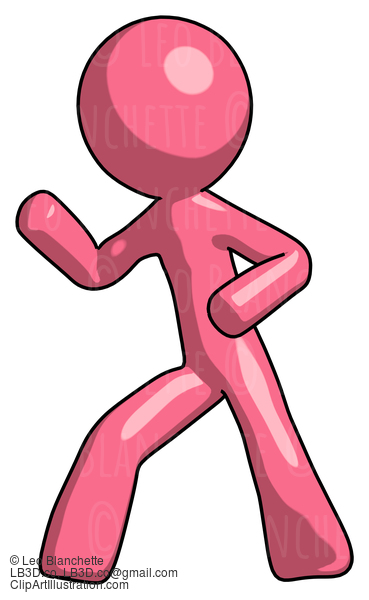 Pink Design Mascot Man Martial Arts Defense Pose Left #9791