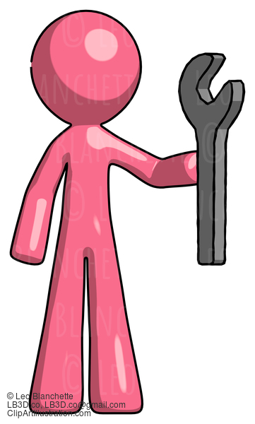 Pink Design Mascot Man Holding Wrench Ready To Repair Or Work #9792