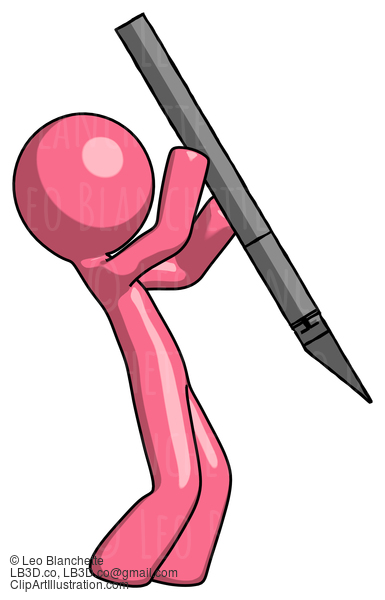 Pink Design Mascot Man Stabbing Or Cutting With Scalpel #9795