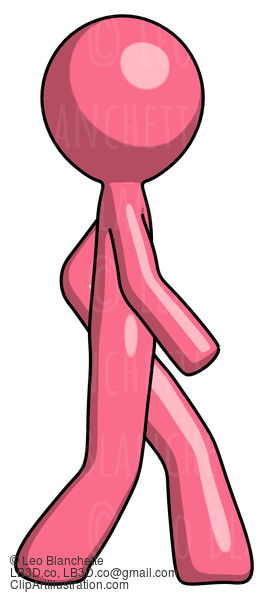 Pink Design Mascot Man Walking Right Side View #9797