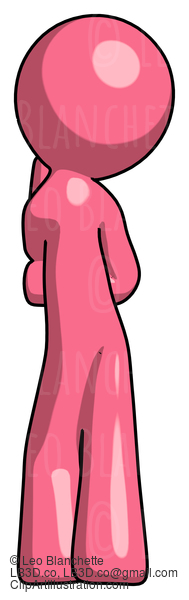 Pink Design Mascot Man Thinking, Wondering, Or Pondering Rear View #9799