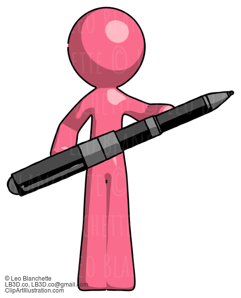 Pink Design Mascot Man Posing Confidently With Giant Pen #9800