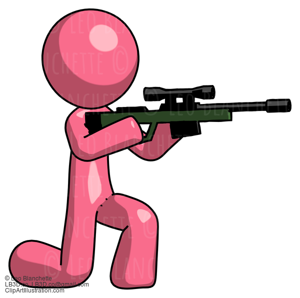 Pink Design Mascot Man Kneeling Shooting Sniper Rifle #9804