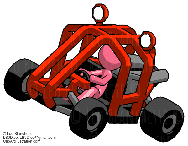 Pink Design Mascot Man Riding Sports Buggy Side Top Angle View #9808