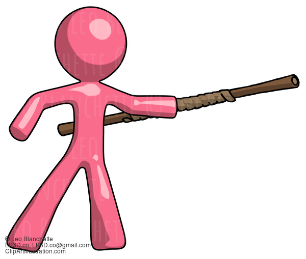 Pink Design Mascot Man Bo Staff Pointing Right Kung Fu Pose #9809