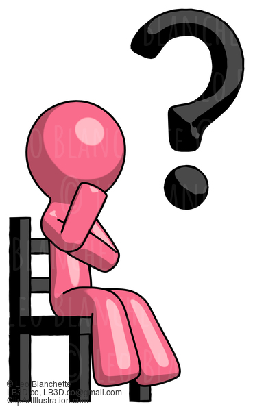 Pink Design Mascot Man Question Mark Concept, Sitting On Chair Thinking #9811