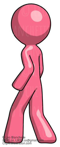 Pink Design Mascot Man Walking Away Direction Left View #9815