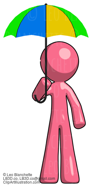 Pink Design Mascot Man Holding Umbrella Rainbow Colored #9817