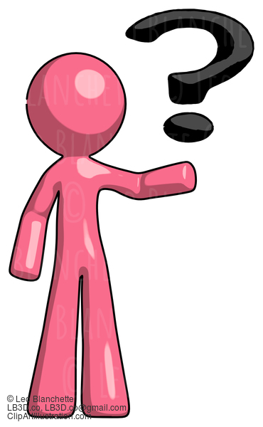 Pink Design Mascot Man Holding Question Mark To Right #9820