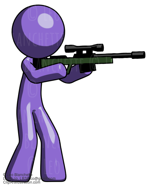 Purple Design Mascot Man Shooting Sniper Rifle #10739