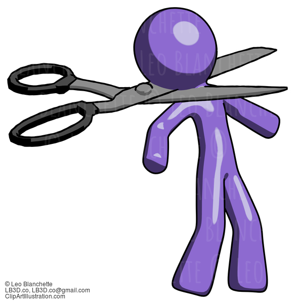 Purple Design Mascot Man Scissor Beheading Office Worker Execution #10740