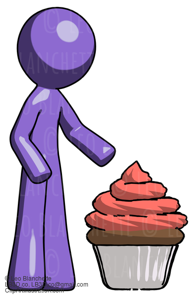 Purple Design Mascot Man With Giant Cupcake Dessert #10746