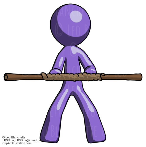 Purple Design Mascot Man Bo Staff Kung Fu Defense Pose #10747