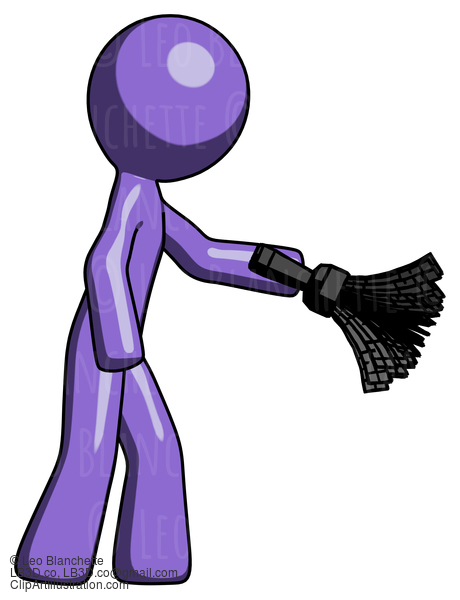 Purple Design Mascot Man Dusting With Feather Duster Downwards #10749